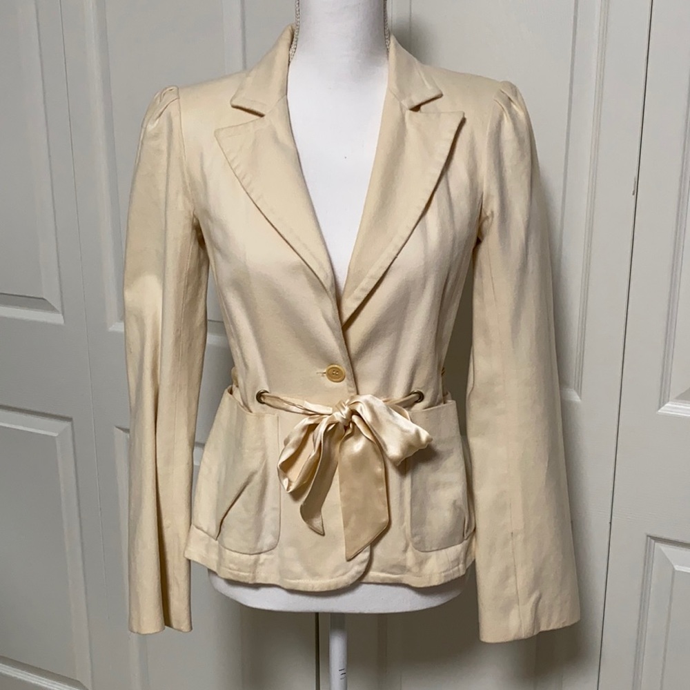 VINTAGE development Cream Blazer w Ribbon Belt 6